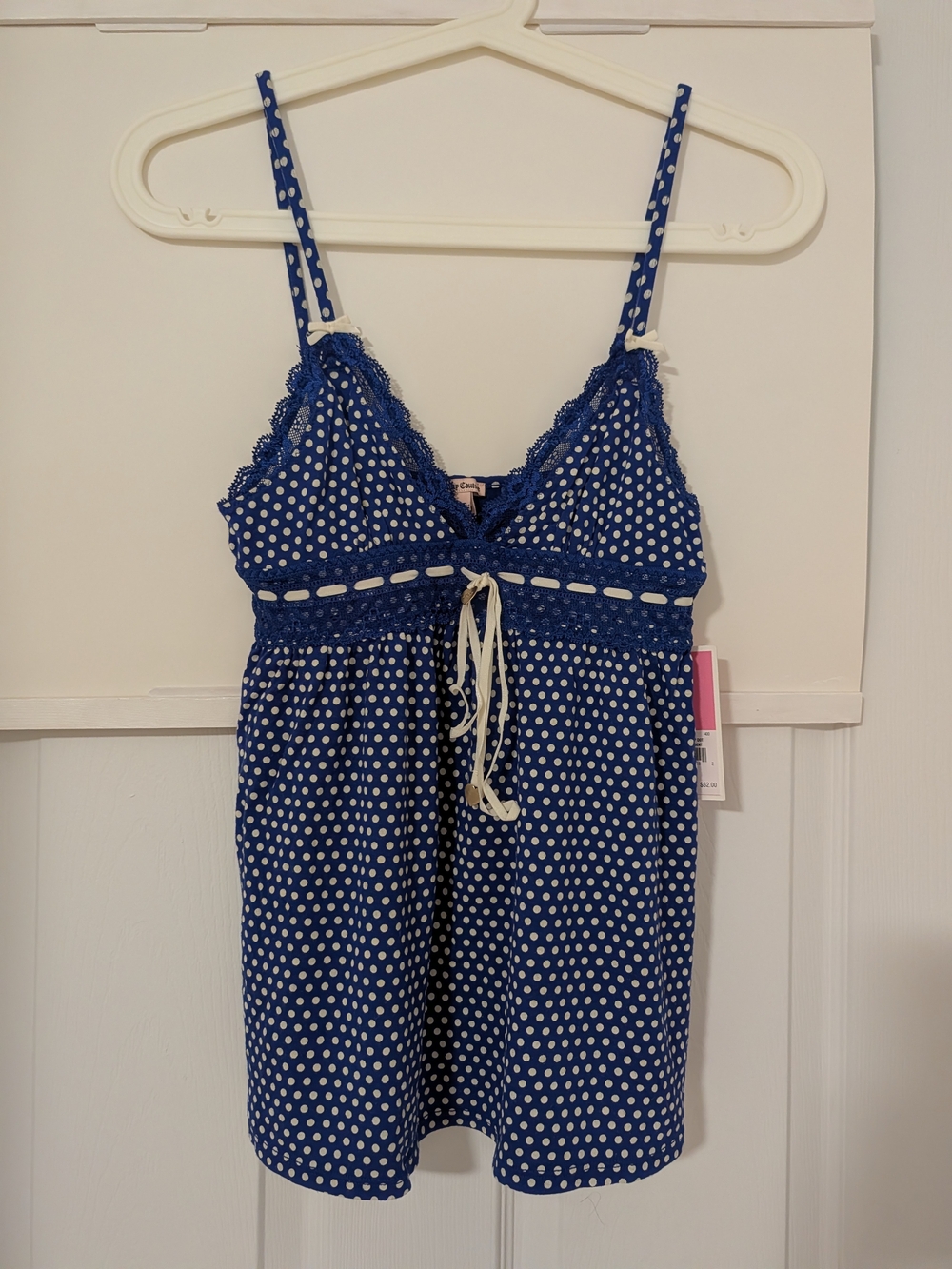 Juicy Couture Navy Blue Polka Dot Lace-Trim Camisole